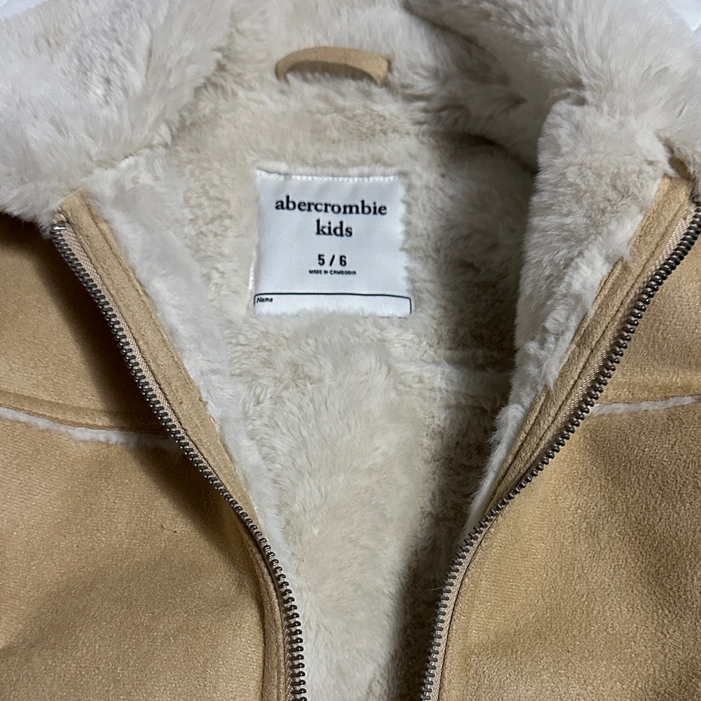abercrombie kids tan jacket with cream shearling lining
